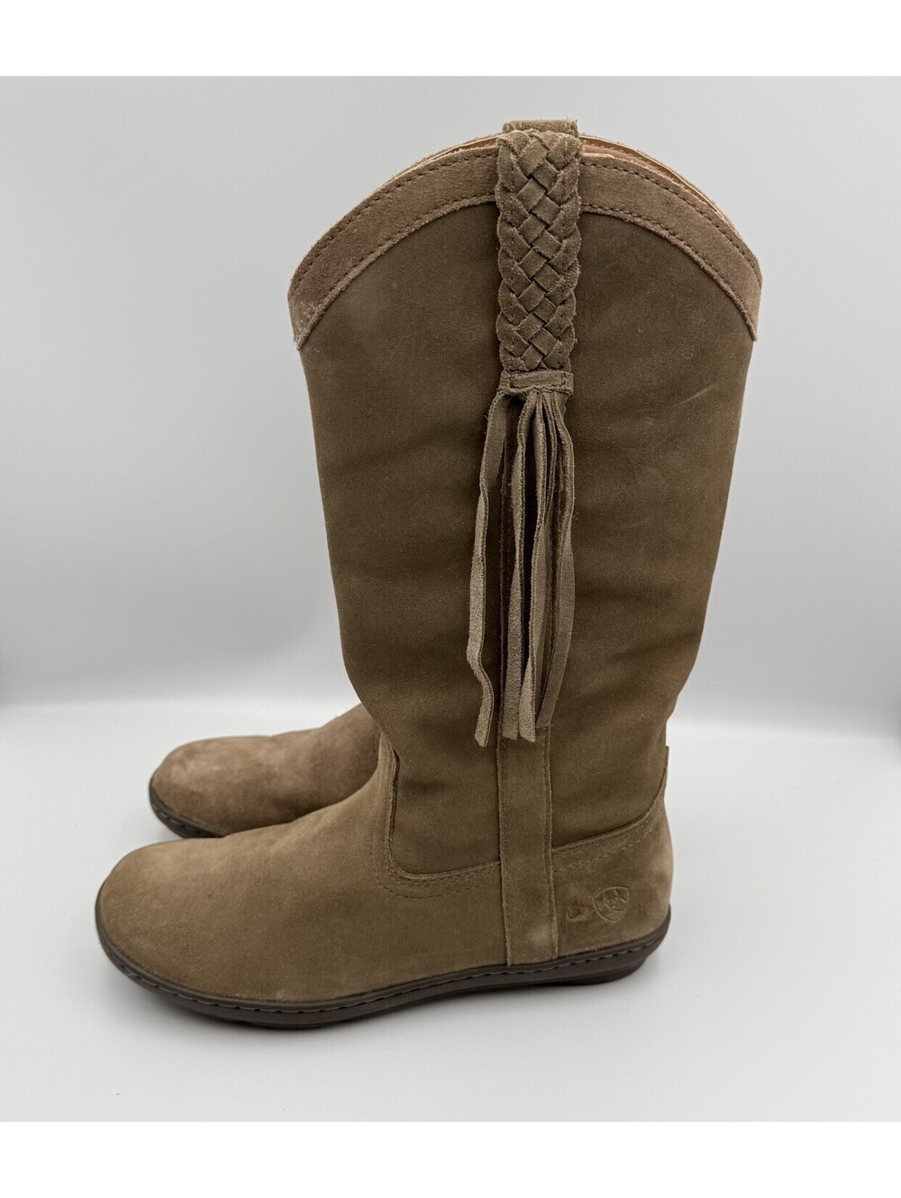 Ariat Womens Suede Mid-Calf Flat Boots Tassel Rubber Sole Size 7.5 B 8770 EUC